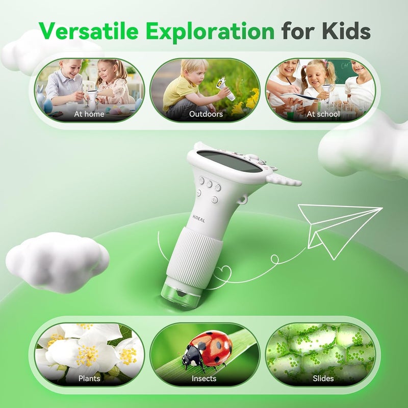 Hideal HP40 IPS Microscope for Kids: [Easy and Fun] 2" Portable Handheld Kids Microscope Miniscope, Pocket Mini Scope Educational Science Kit, Christmas Birthday Gifts for Kids, PC View, Off-White - Image 3